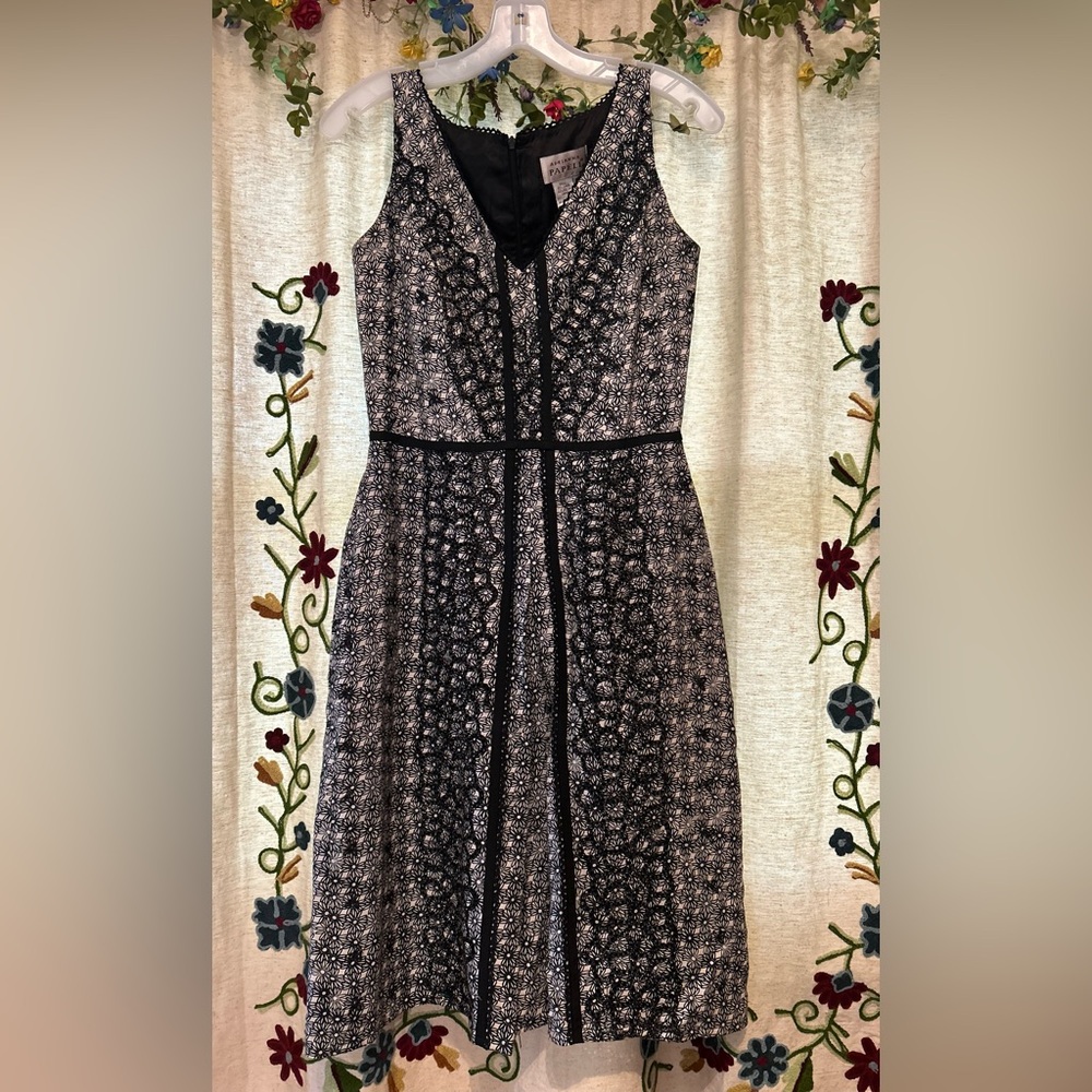 Adrianna Papell Black and White Patterned Midi Dress